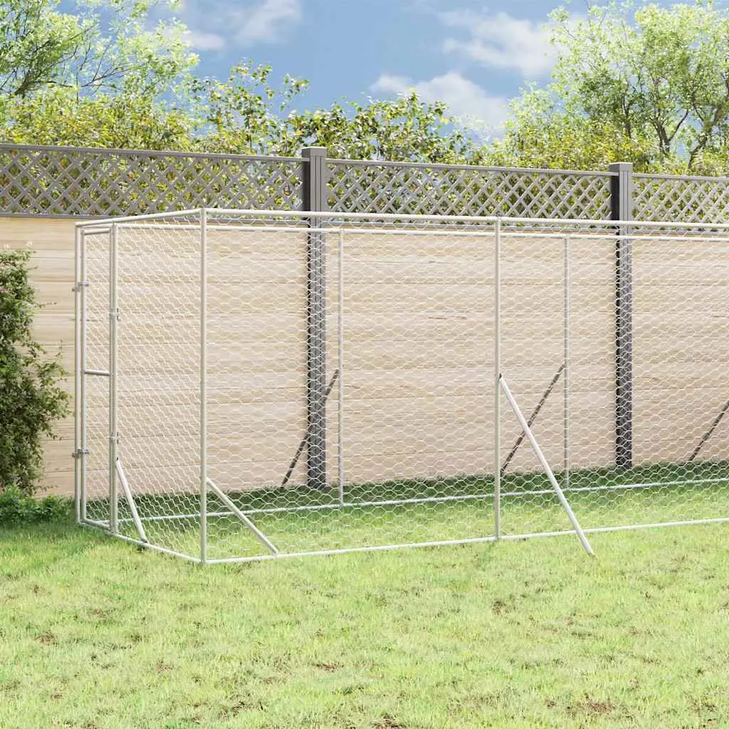 Dog Kennel Galvanised Steel Large Silver Outdoor Enclosure