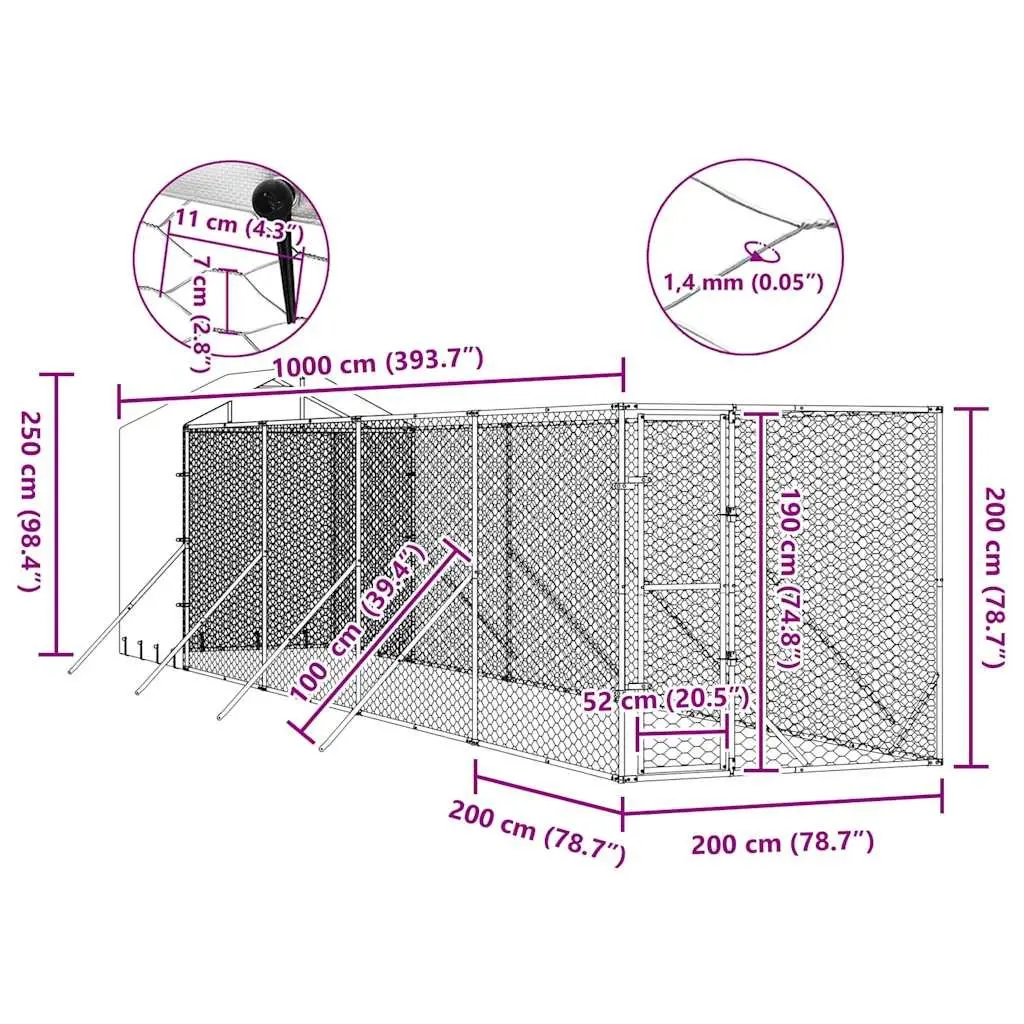Dog Kennel Galvanised Steel Large Silver Outdoor Enclosure