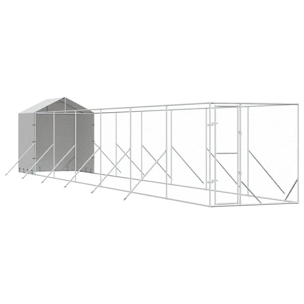 Outdoor Dog Kennel with Roof Silver Galvanised Steel Spacious Run Enclosure