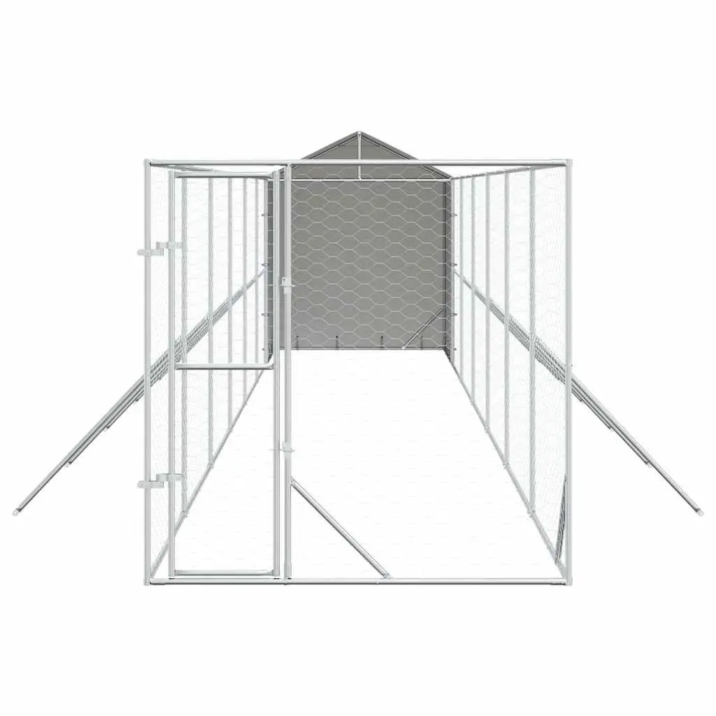 Outdoor Dog Kennel with Roof Silver Galvanised Steel Spacious Run Enclosure