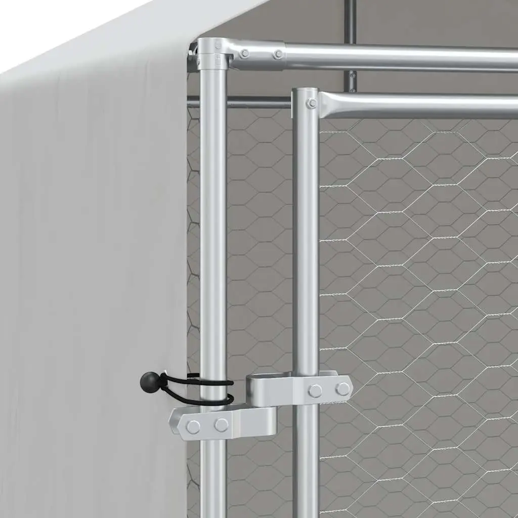 Outdoor Dog Kennel with Roof Silver Galvanised Steel Spacious Run Enclosure