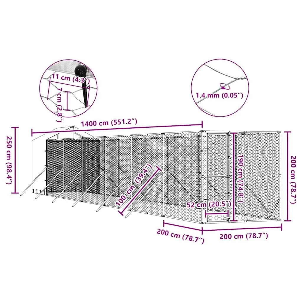 Outdoor Dog Kennel with Roof Silver Galvanised Steel Spacious Run Enclosure