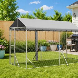 Heavy-Duty Galvanised Steel Outdoor Dog Kennel with Roof