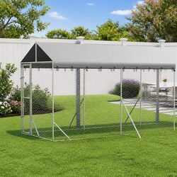 Durable Outdoor Dog Kennel with Roof – Large Silver Enclosure