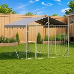 Spacious Galvanised Steel Dog Run with Roof for Outdoor Use