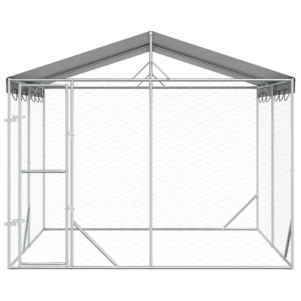 Dog Kennel Galvanised Steel 3 x 3 x 2.5 m Silver Outdoor Enclosure Run Cage