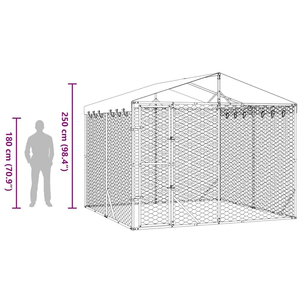 Dog Kennel Galvanised Steel 3 x 3 x 2.5 m Silver Outdoor Enclosure Run Cage