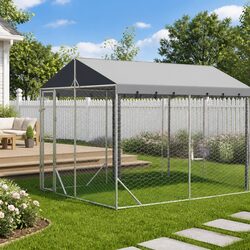Heavy-Duty Outdoor Dog Kennel with Roof Silver 3x7.5x2.5m