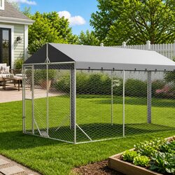 Silver Outdoor Dog Kennel with Roof 3x9x2.5m