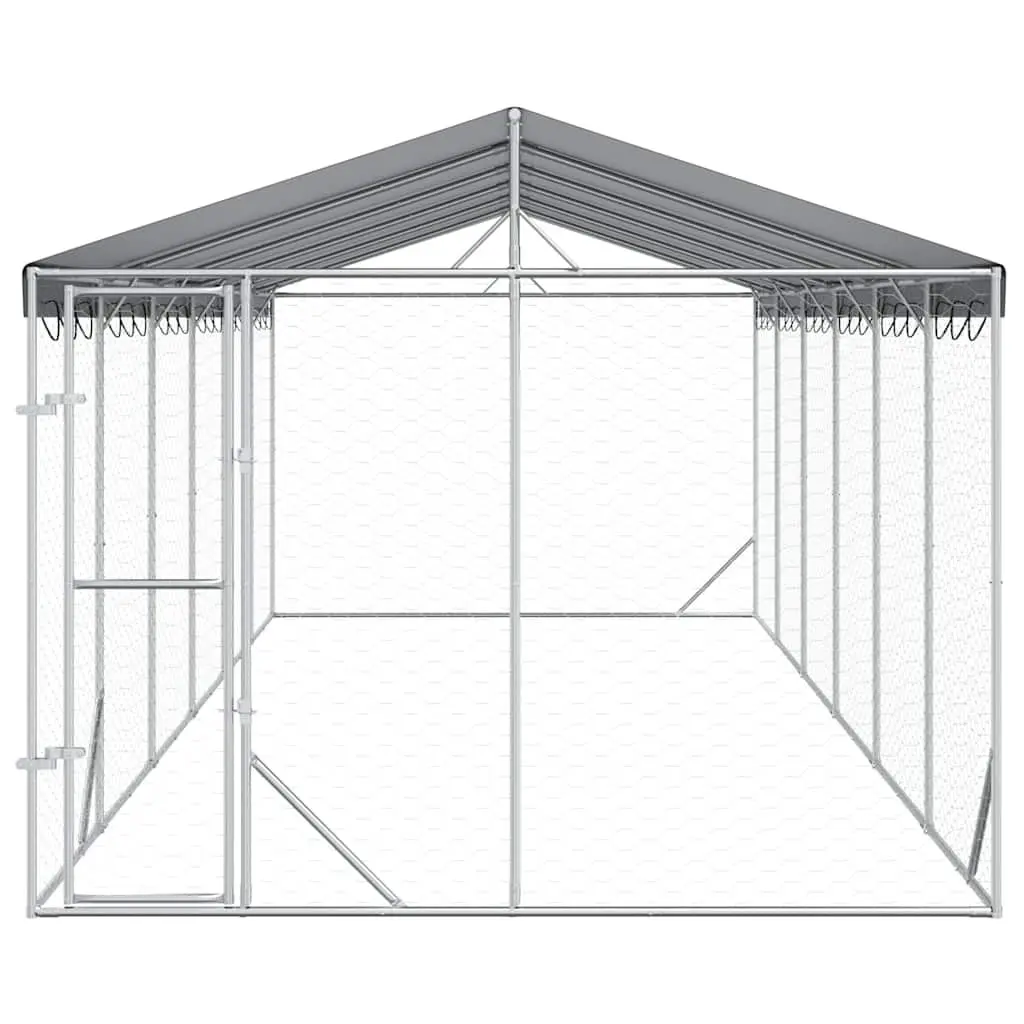 Silver Outdoor Dog Kennel with Roof 3x9x2.5m