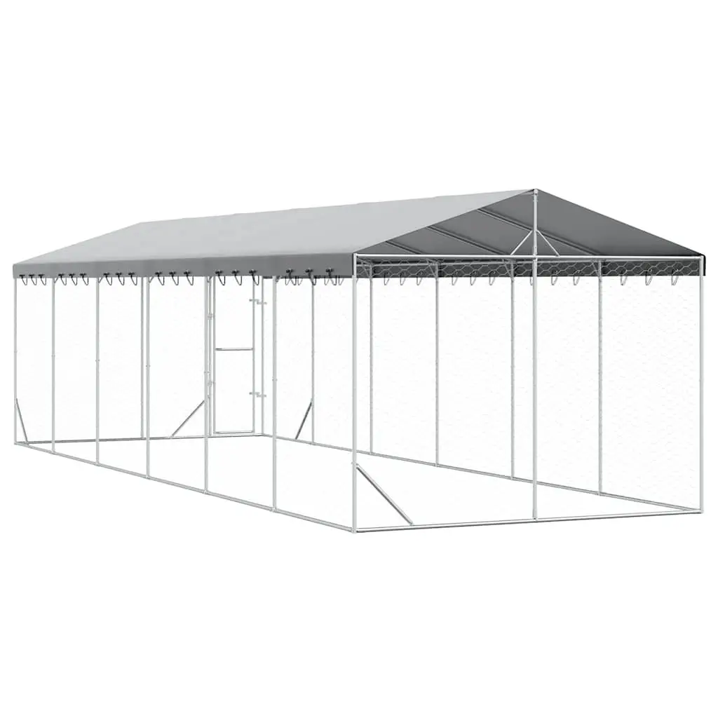 Silver Outdoor Dog Kennel with Roof 3x9x2.5m