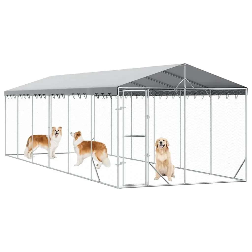 Silver Outdoor Dog Kennel with Roof 3x9x2.5m