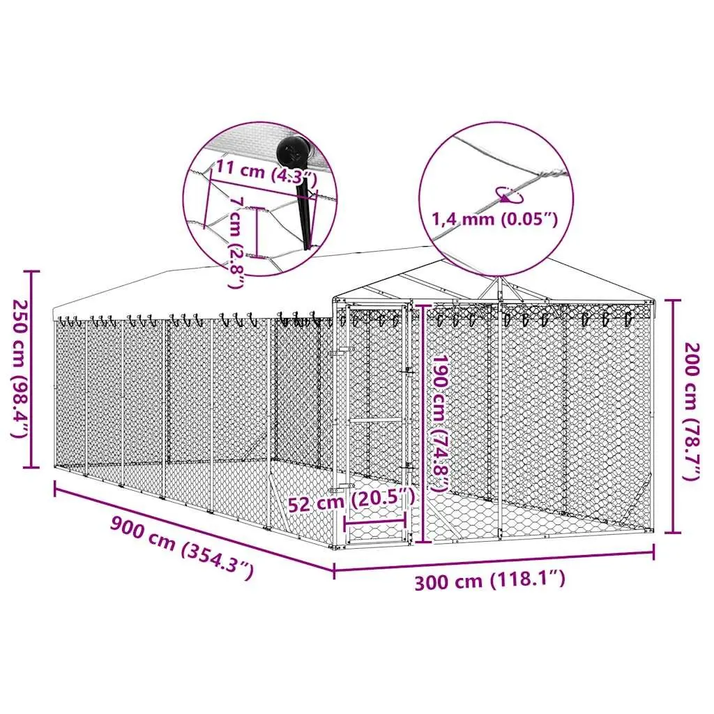 Silver Outdoor Dog Kennel with Roof 3x9x2.5m