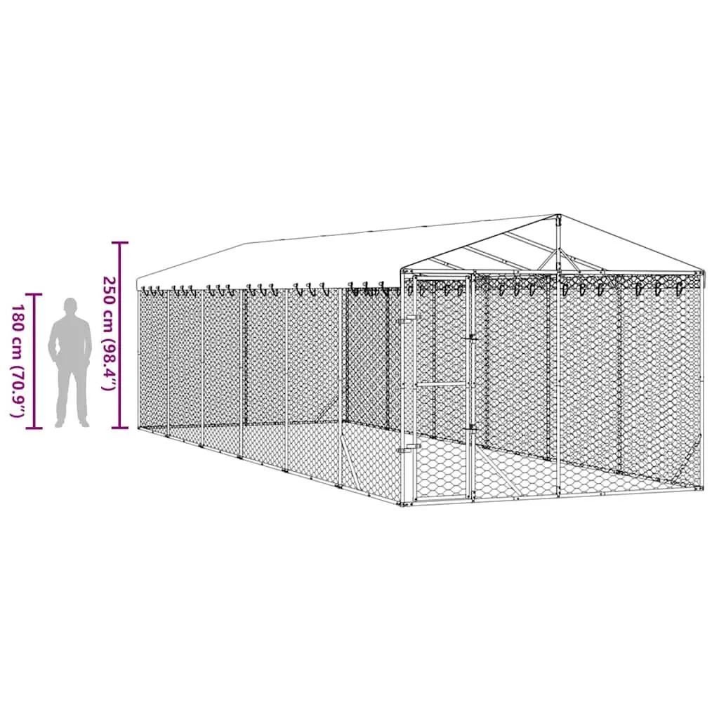 Silver Outdoor Dog Kennel with Roof 3x9x2.5m