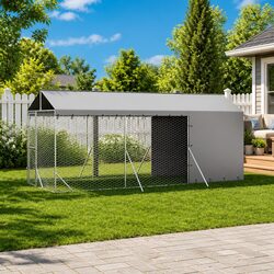 Sturdy Outdoor Dog Kennel with Roof Silver 2x6x2.5 m