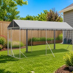 Durable Outdoor Dog Kennel with Roof Silver 2x10x2.5m