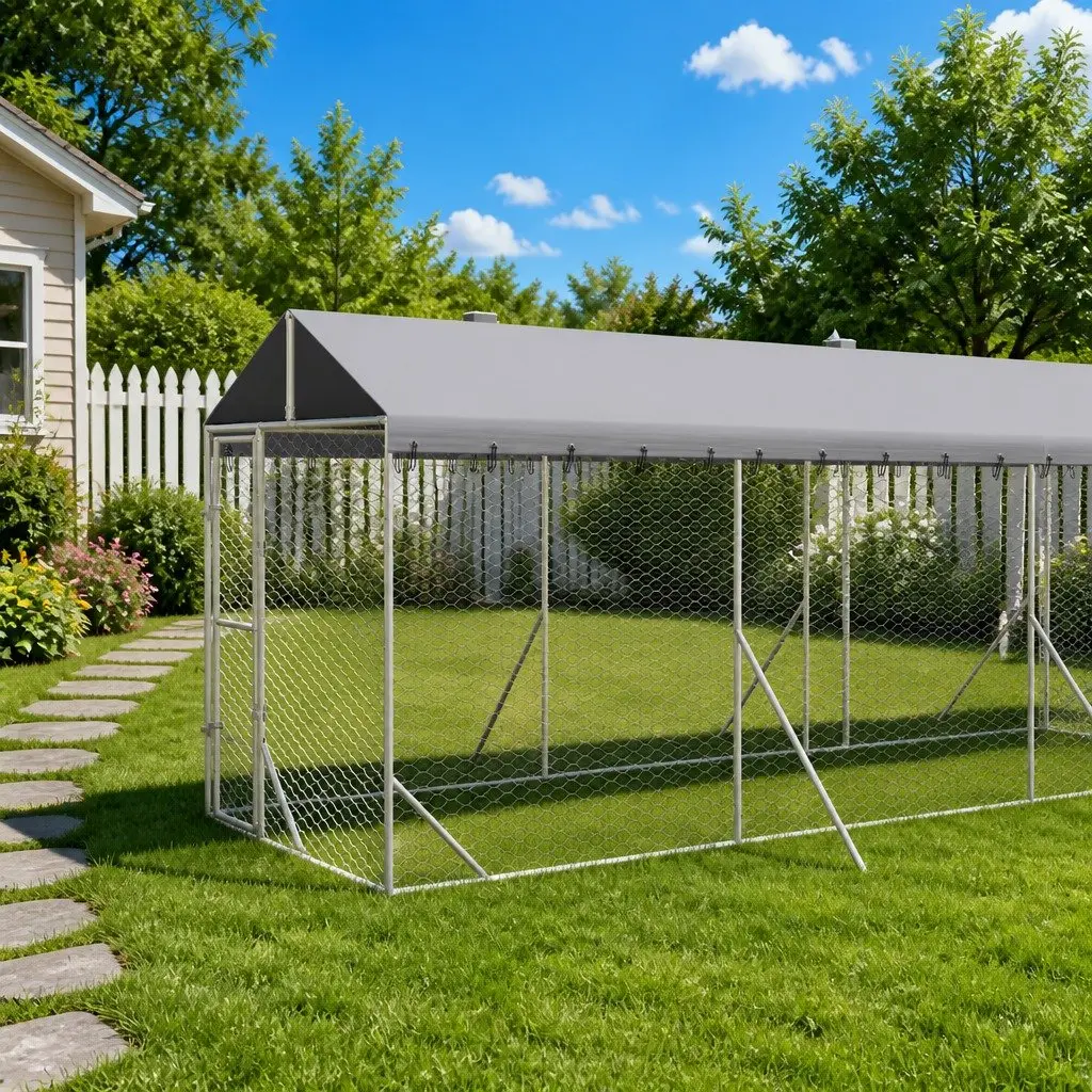 Galvanised Steel Outdoor Dog Kennel with Roof 2x14x2.5 m