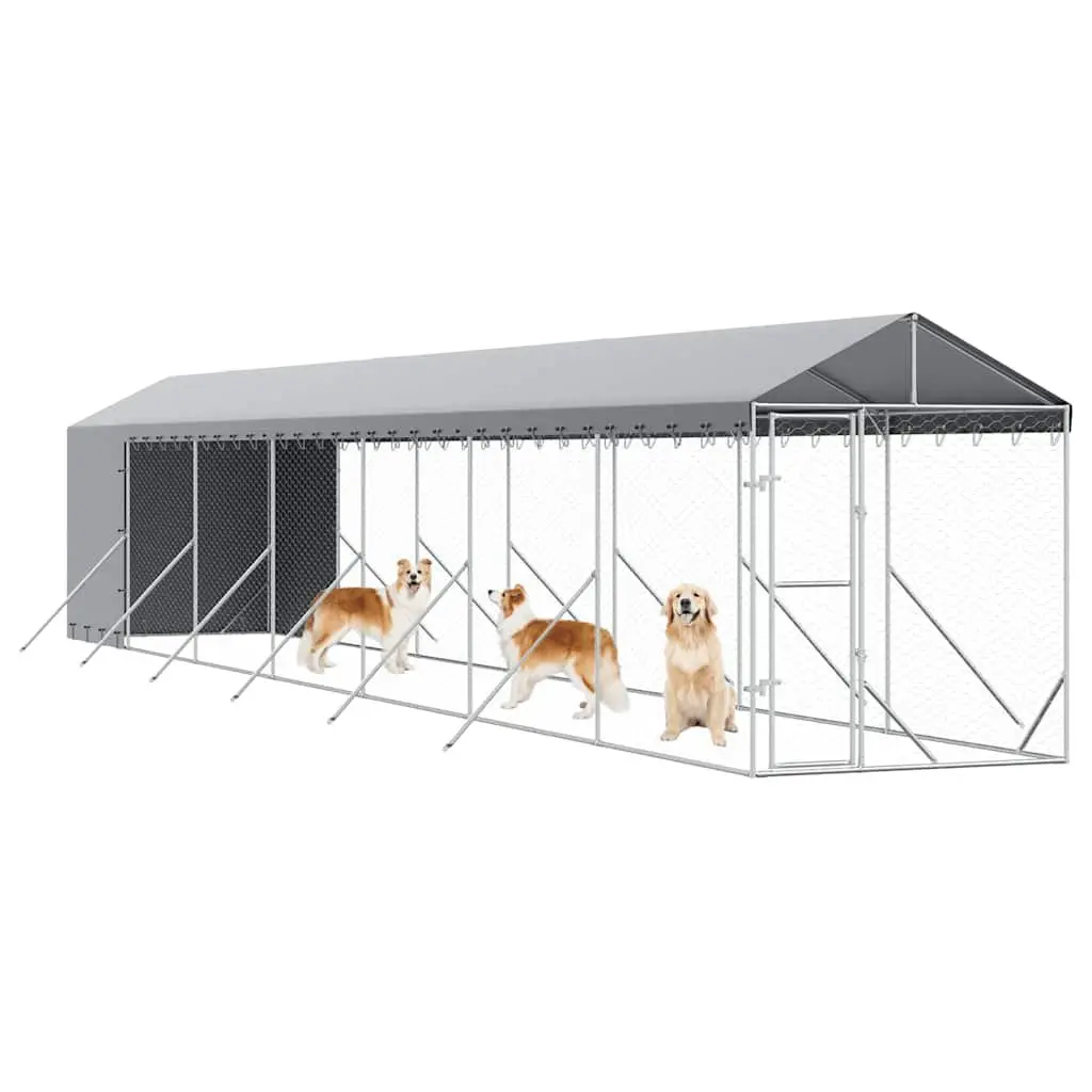 Galvanised Steel Outdoor Dog Kennel with Roof 2x14x2.5 m