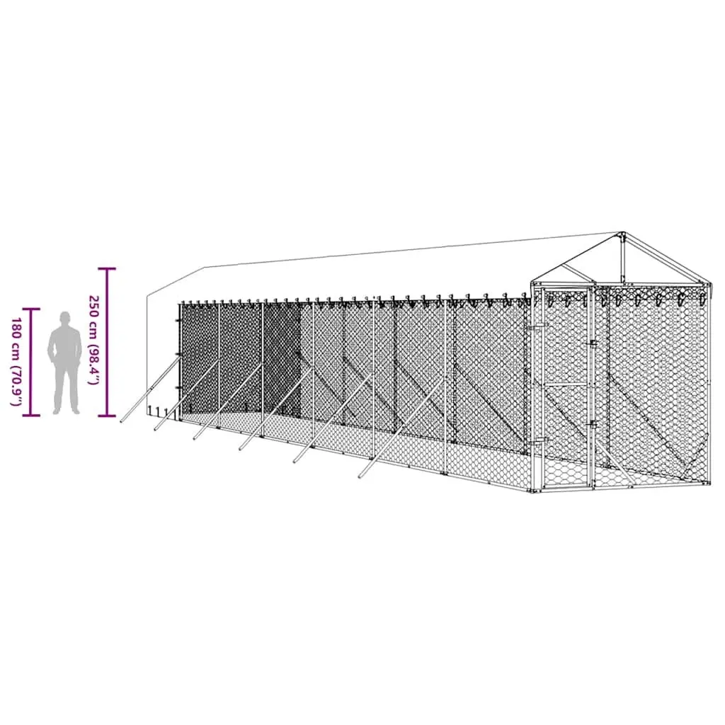 Galvanised Steel Outdoor Dog Kennel with Roof 2x14x2.5 m
