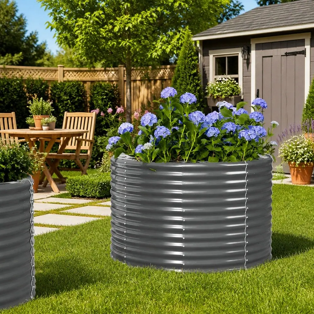 Raised Garden Bed Planter Galvanised Steel Frame 100 x 100 x 68 cm Grey