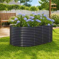 Durable Anthracite Raised Garden Bed with Steel Frame