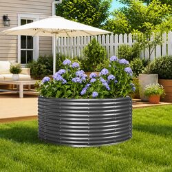 Durable Grey Raised Garden Bed 140x140x68 cm Planter