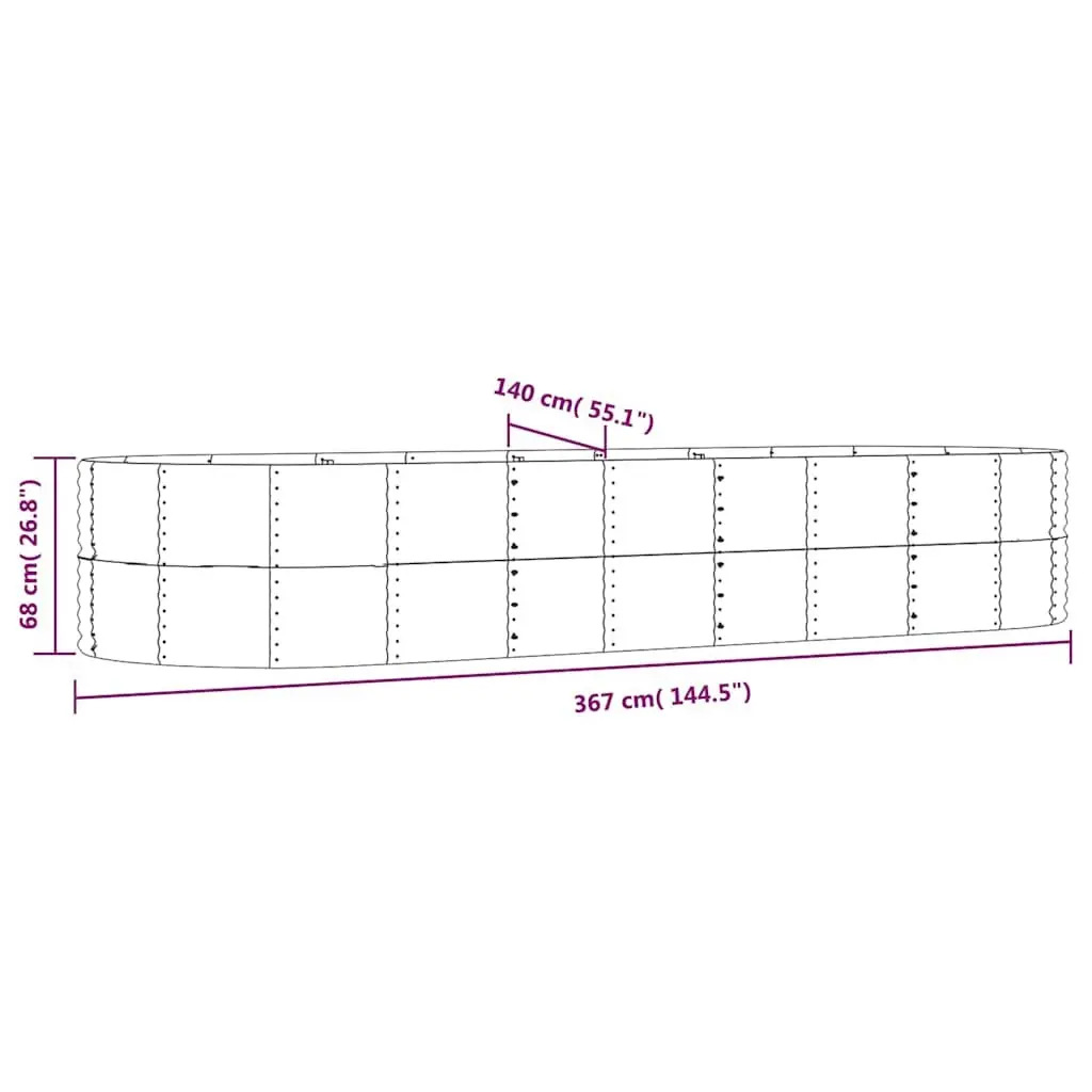 Raised Bed Planter Box Galvanised Steel Frame 367 x 140 x 68 cm Grey Outdoor Vegetable