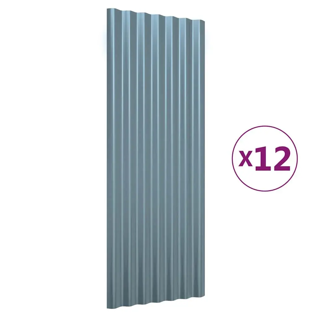 Metal Roof Panels Galvanised Steel 100x36cm Grey 12 Piece
