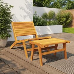 Solid Teak Wood Garden Chair with Detachable Footrest