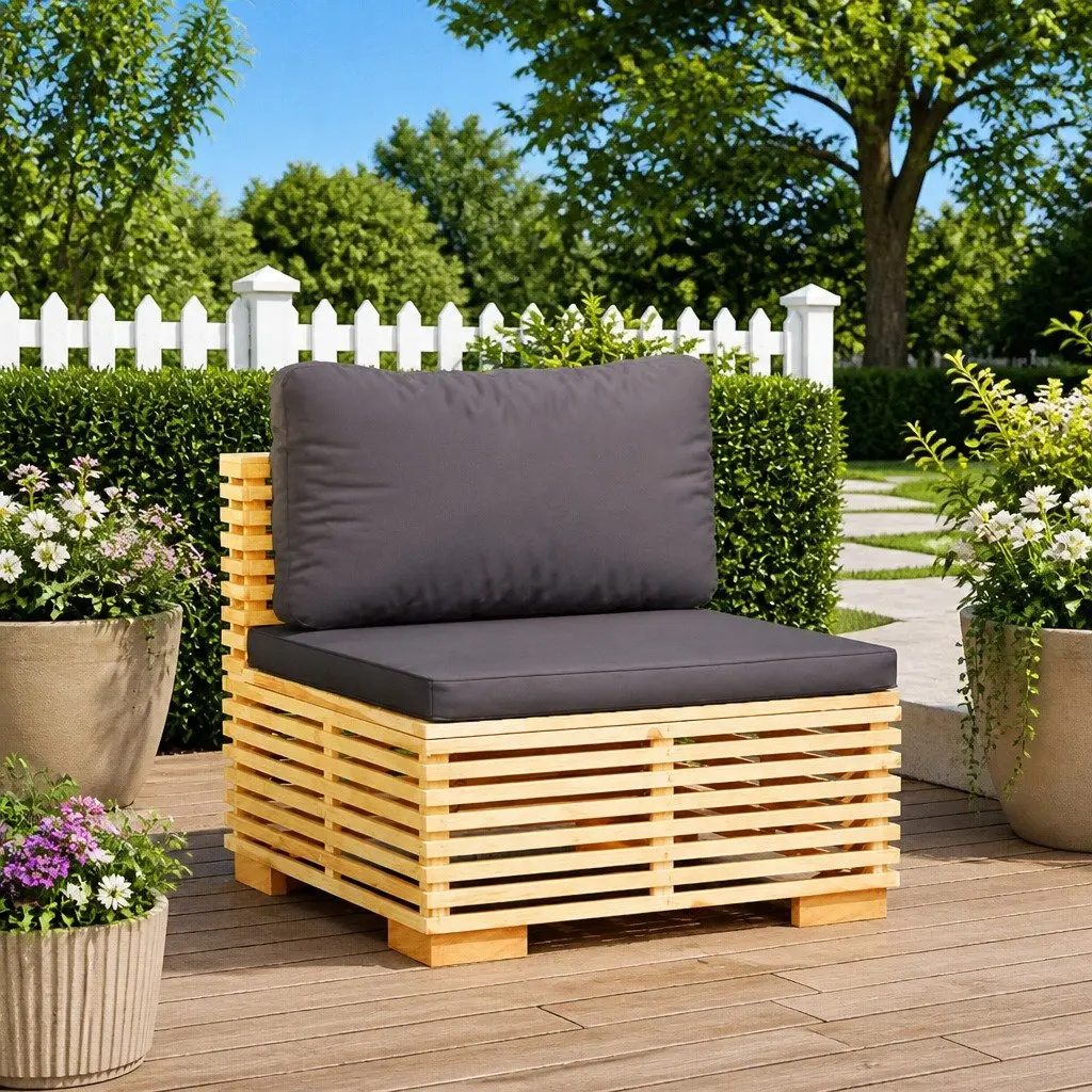 Garden Middle Sofa Outdoor Sectional Unit Teak Wood Patio Seat Dark Grey