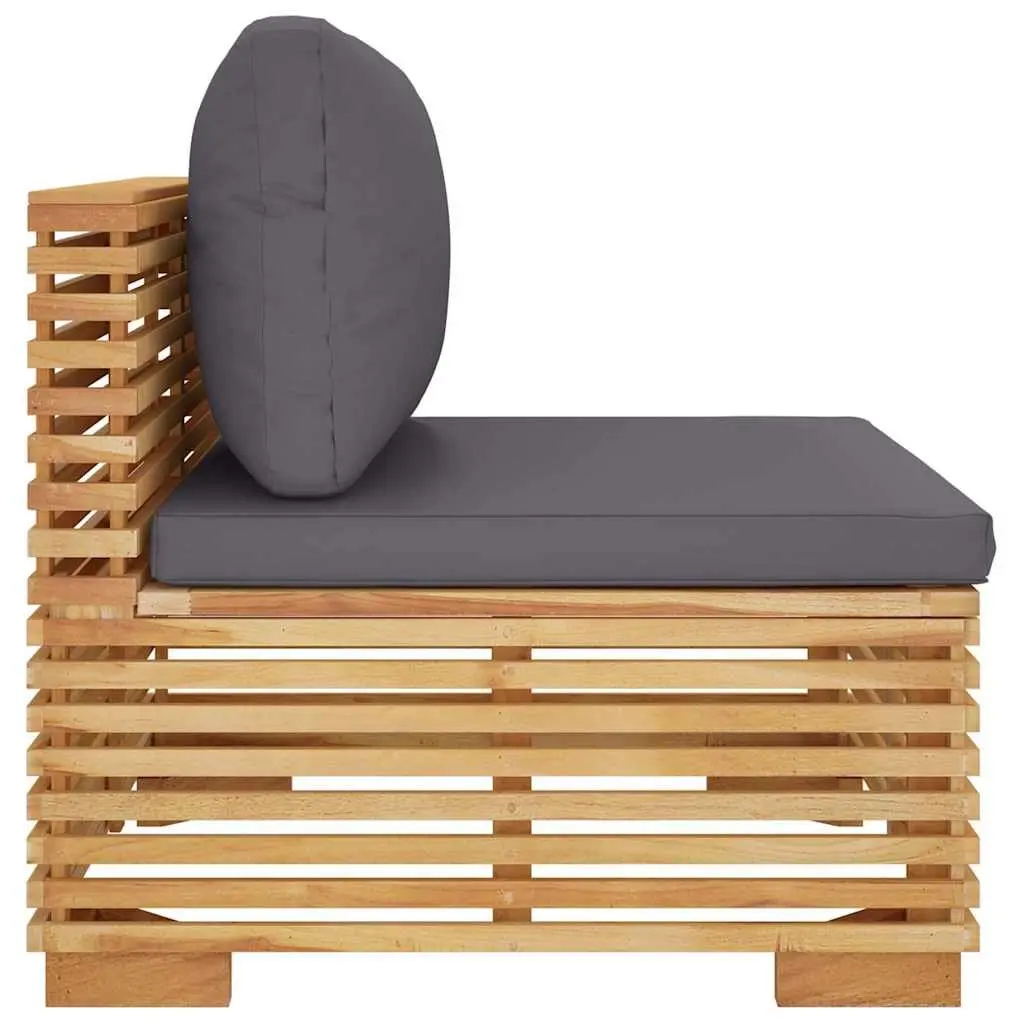 Garden Middle Sofa Outdoor Sectional Unit Teak Wood Patio Seat Dark Grey