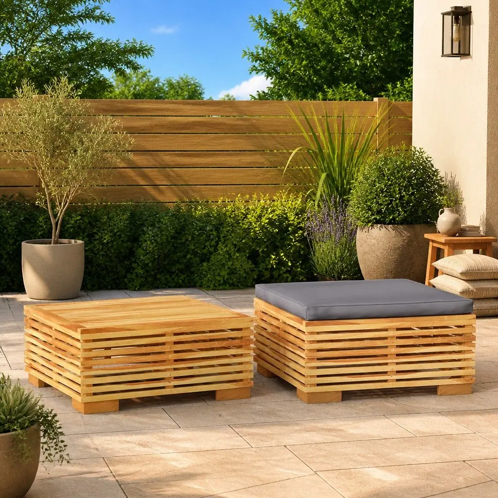 Outdoor Sectional Sofa Set 2 Piece Garden Lounge Furniture Grey Wood Coffee