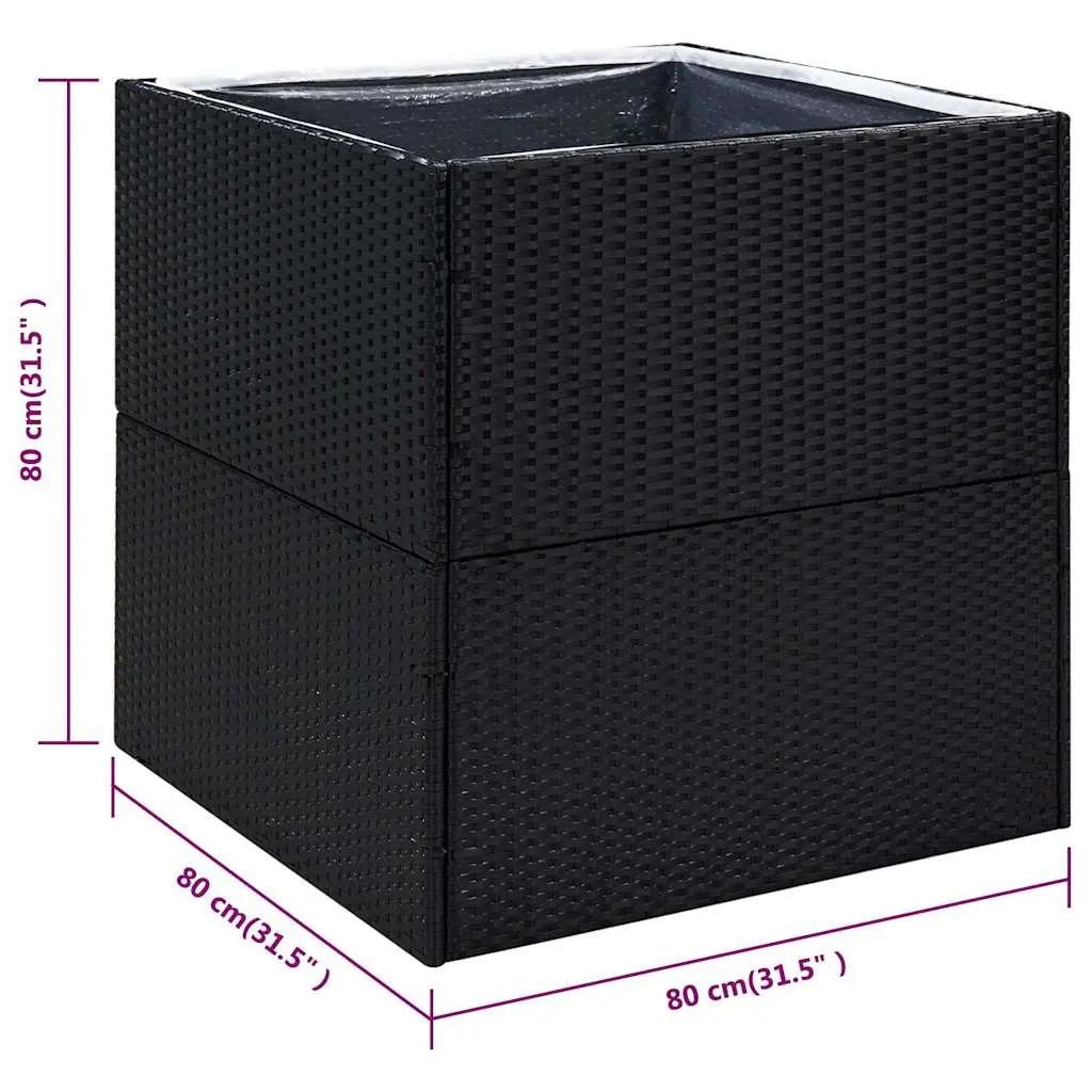 Garden Planter Box Poly Rattan 80x80x80 cm Black