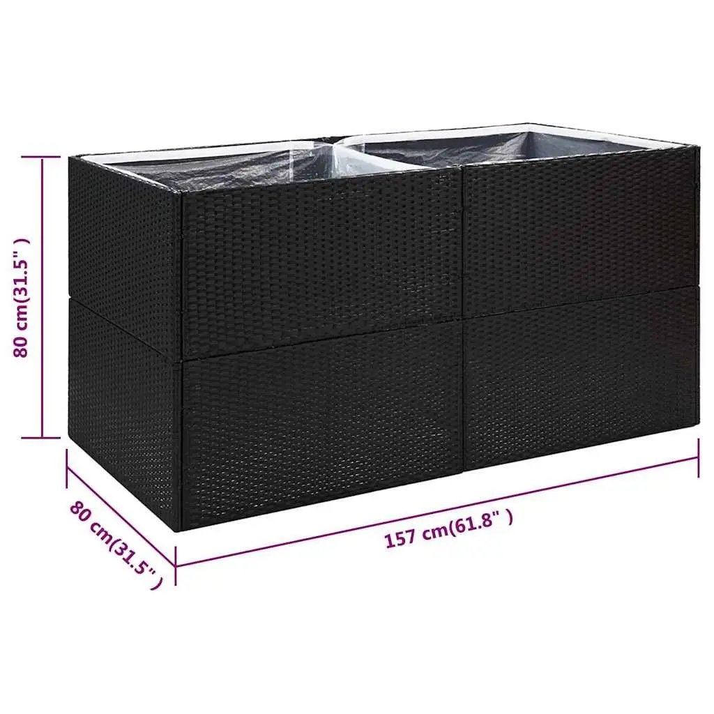 Garden Planter Box PE Rattan 157x80x80cm Black