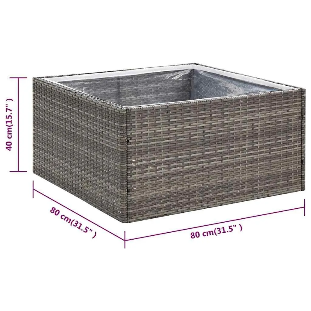Garden Planter PE Rattan 80x80x40cm Grey Steel Frame
