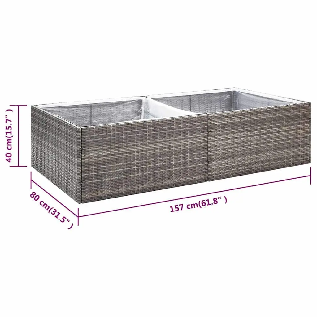 Garden Planter Box Grey PE Rattan Steel Frame 157L x 80W x 40H cm Outdoor Flower Plant Container