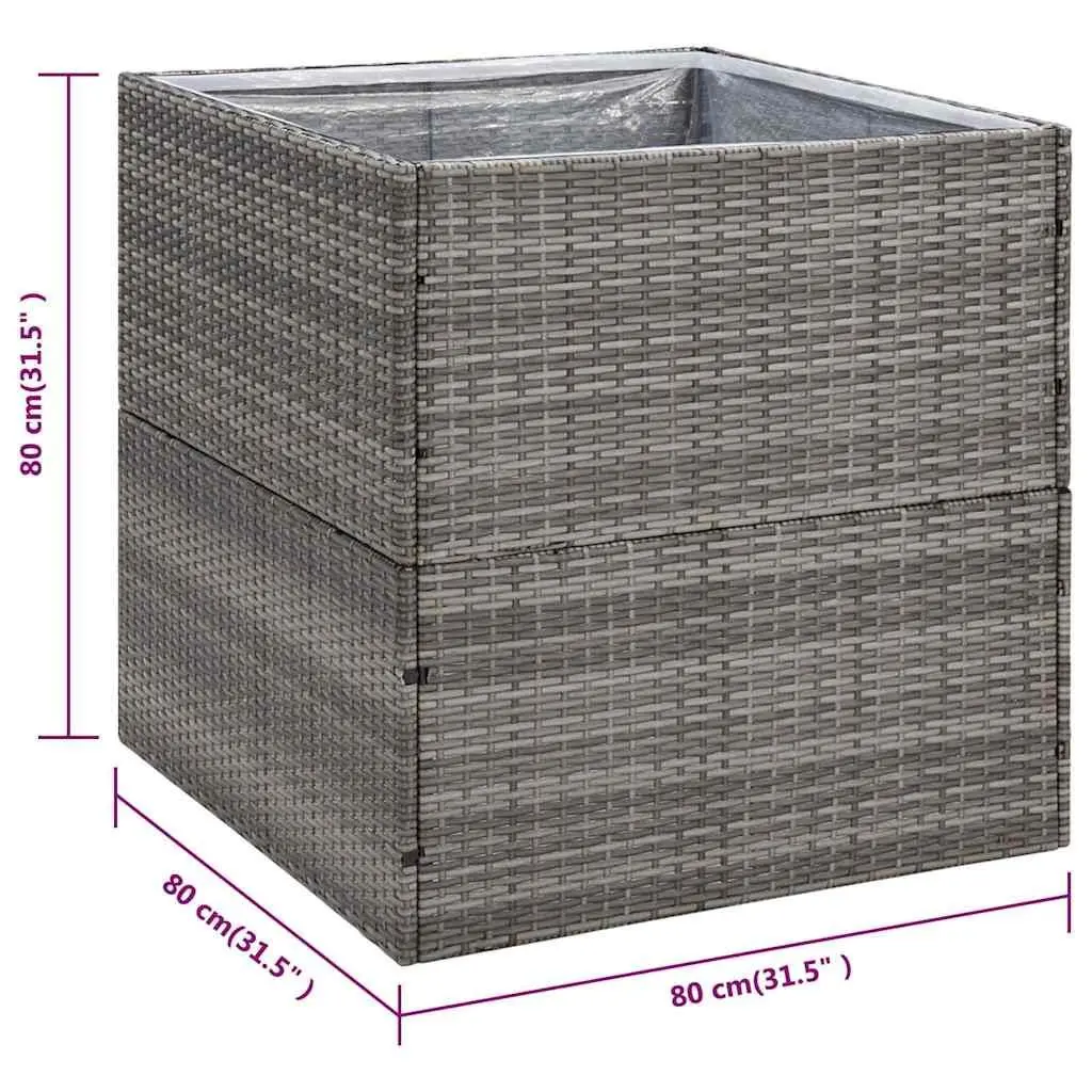Garden Planter PE Rattan 80x80x80 cm Grey Outdoor Patio Box