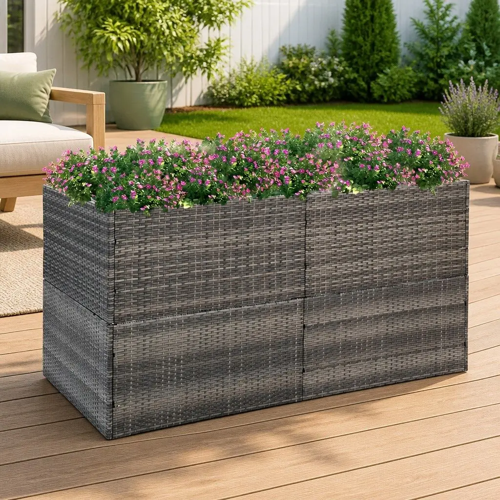 Garden Planter Box Grey Poly Rattan 157x80x80cm