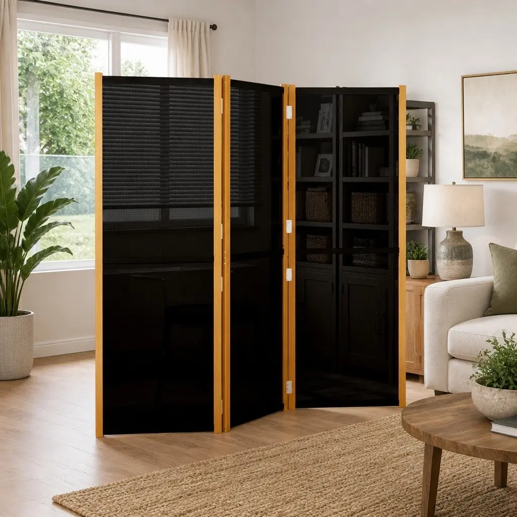 Black Folding Room Divider with 3 Panels