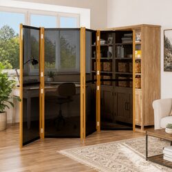 Durable 4-Panel Folding Privacy Partition in Black