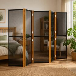 Durable 5-Panel Room Divider Black Foldable Privacy Screen
