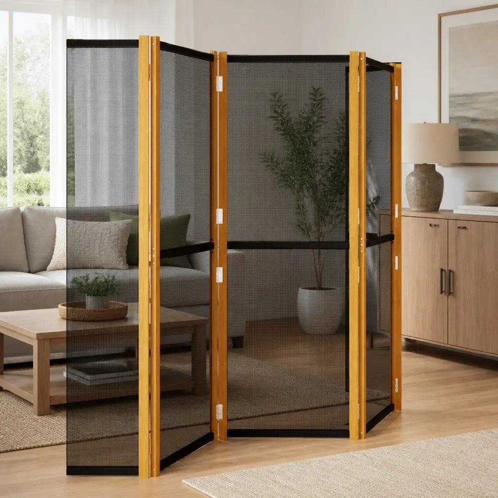Black Folding 6-Panel Room Divider Screen for Privacy