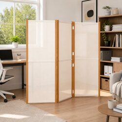 Cream Folding 3-Panel Room Divider for Privacy