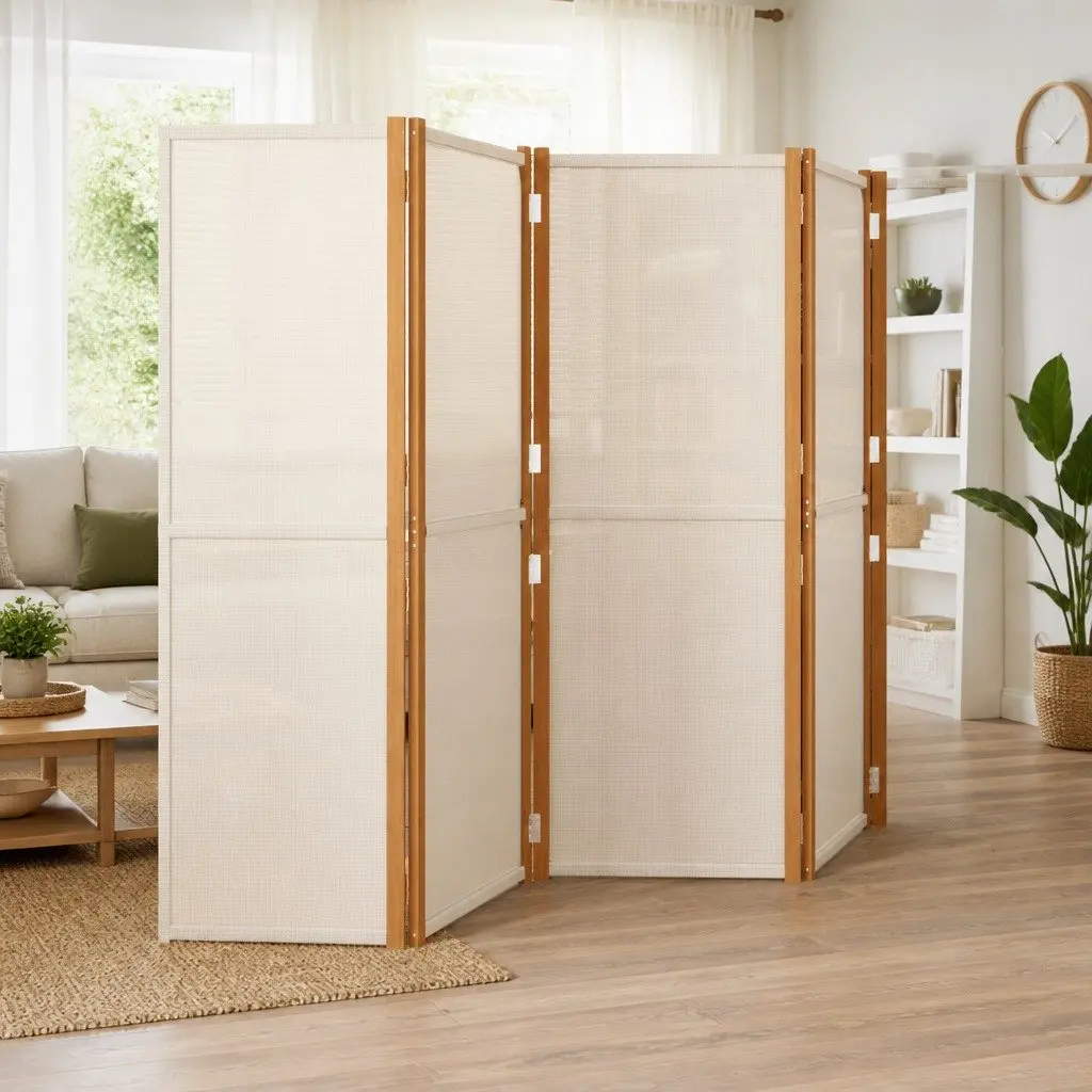 Cream 6-Panel Room Divider Screen for Indoor/Outdoor Use
