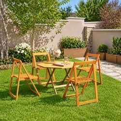 4-Piece Brown Acacia Wood Folding Garden Chairs