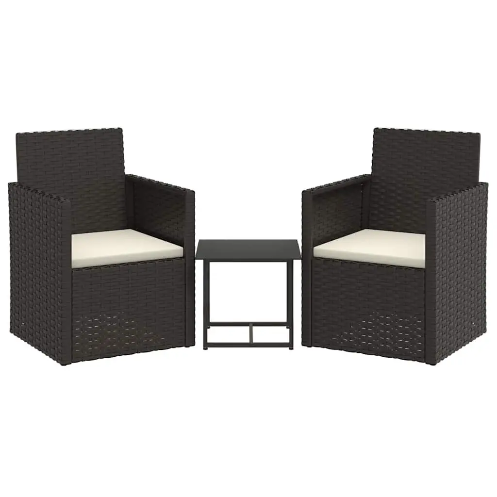 3 Piece Black Rattan Outdoor Sofa Set with Cushions