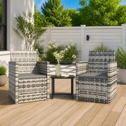 3 Piece Outdoor Lounge Set Garden Furniture Grey Poly Rattan with Cushions
