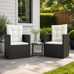 Poly Rattan Outdoor Lounge Set with Cushions - Black