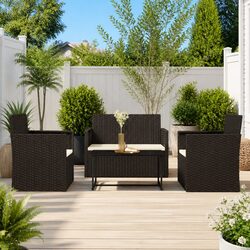 Black 4-Piece Outdoor Lounge Set with Cushions
