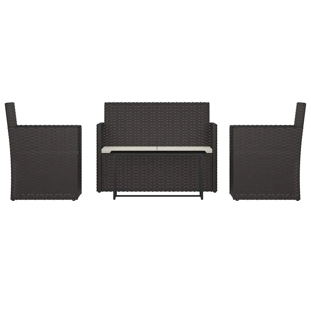 Outdoor Lounge Set Poly Rattan 4 Piece Garden Furniture with Cushions Black